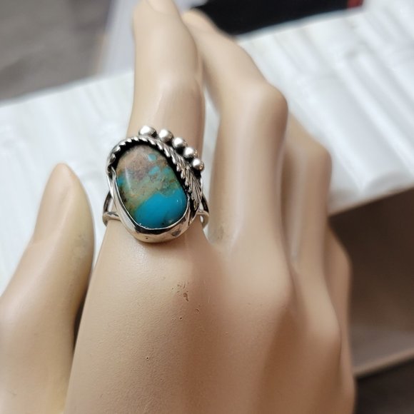 Antique Southwest Ring Blue Gem Nevada Turquoise GENUINE NAVAJO ZUNI  ART - Picture 5 of 12